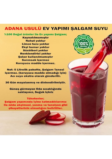 Organik Ev Yapımı Adana Usulü Şalgam Suyu 5 L
