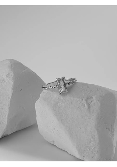 Sılverme 925 Ayar Gümüşten Örgü Taşlı Baget Gümüş Yüzük 328158973 Gri