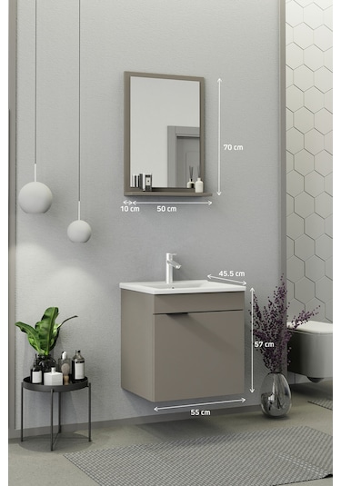 Biani Fix Arya 55 Cm Banyo Dolabı,Seramik Lavabolu, Aynalı,Lavabo Dahil,Mdf,Latte Biani Fix Arya 55 Cm Banyo Dolabı,Seramik Lavabolu, Aynalı,Lavabo Dahil,Mdf,Latte