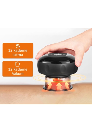 Valkyrie Şarjlı Kupa Çekme Vakum Masaj Aleti Selülit Giderci Hacamat Cihazı Isıtıcılı Siyah