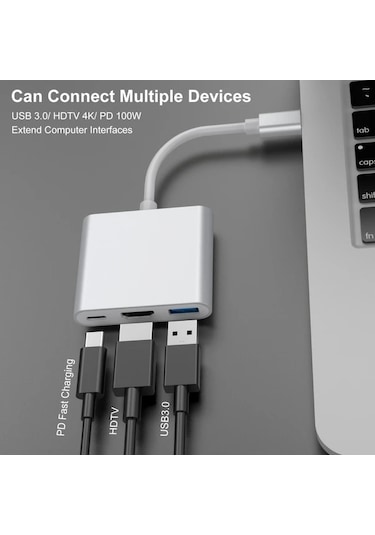 Xuweiwei Simli Usb C Den Hdtv Adaptörü 4k 100w Pd Usb 3 0 Portlu Dijital Av Dönüştürücü Macbook İpad İphone Uyumlu 15 Tabletler İçin