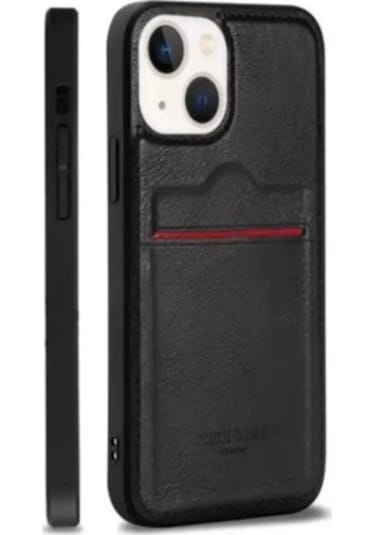 DESINGSHOP Apple Uyumlu iPhone 14 Kartlıklı Deri Kılıf Siyah