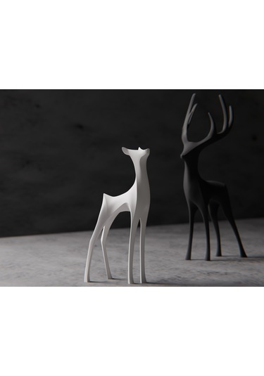 Siyah Ve Beyaz Renk Geyik Ailesi 13cm Dekoratif Eşya