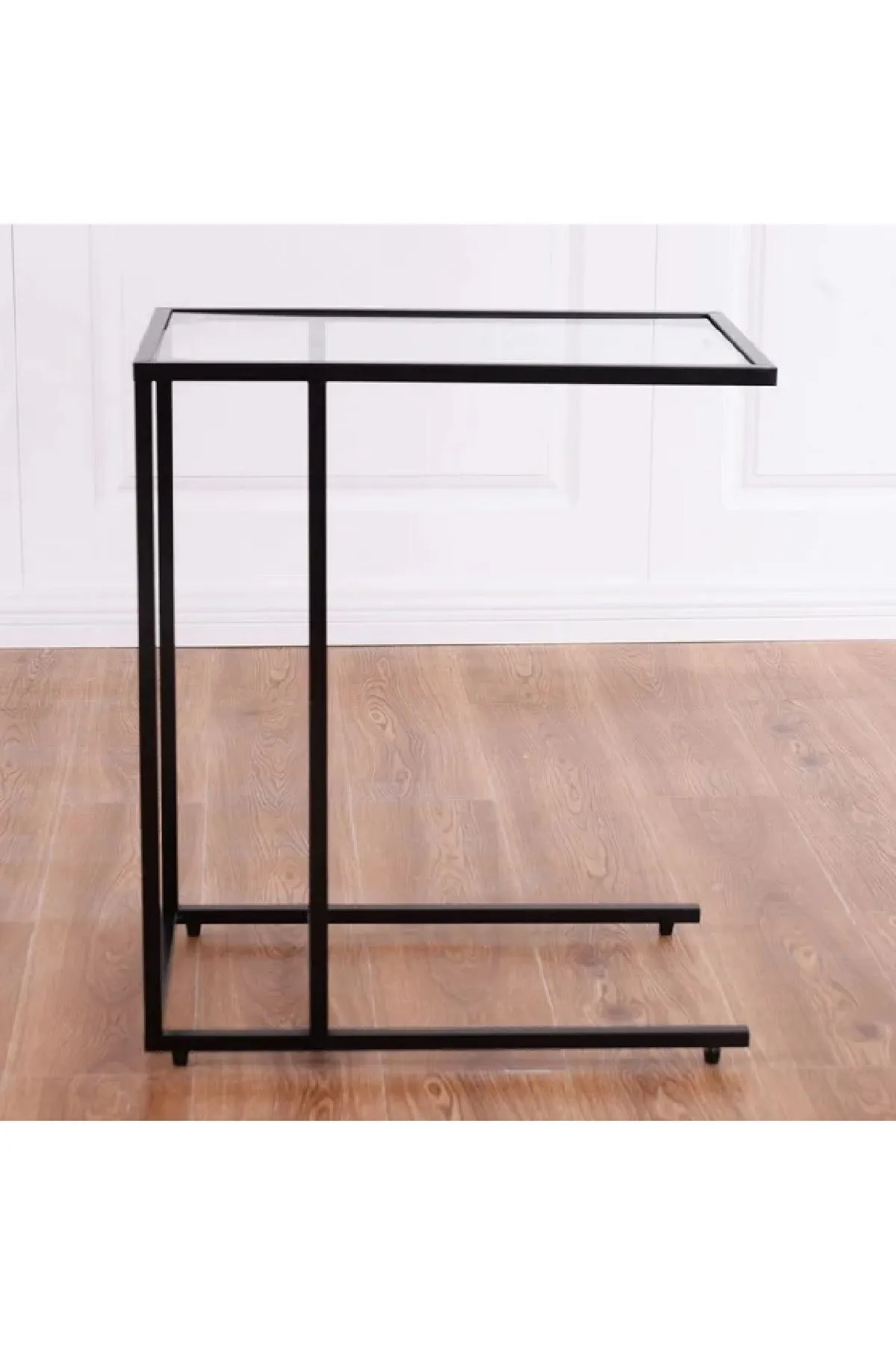 Şeffaf Temperli Cam C Sehpa Koltuk Sehpası Siyah-şeffaf