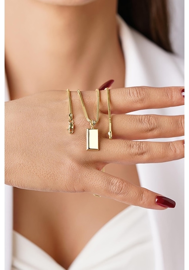 14 Ayar Altın Külçeli Küp Zincir Kolye Sarı Altın