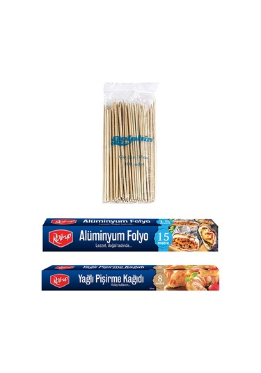 Roll-Up Pişirme Kağıdı 8 M + Alüminyum Folyo + Bambu Çöp Şiş Seti 100'lü
