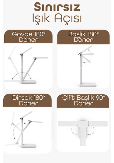 Şarjlı Masa Lambası 3 Renk 40 Led Renk Katlanır Ayarlı Dokunmatik Dimmerli Çalışma Okuma Işığı Pr18