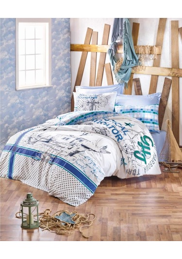 Cb Maritime Çift Kişilik Nevresim Takımı Vira Yeşil Desenli