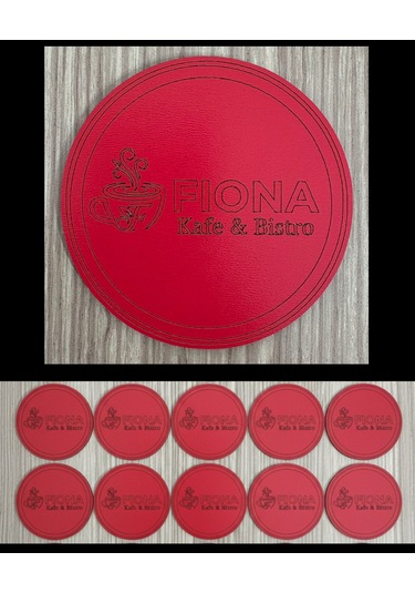 10'lu Kişiye / Şirkete Özel Logolu Bardak Altlığı Seti Lazer Kesim Kurumsal Hediye 9 Cm Kırmızı
