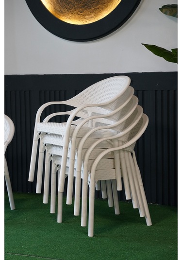 Alezy Bambu Rattan Kollu Koltuk 6 Adet Beyaz