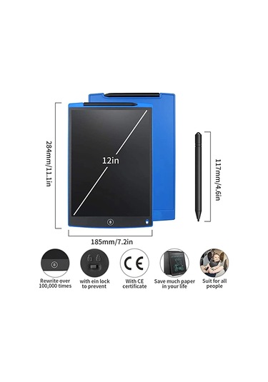 12 Inc Writing Lcd Grafik Dijital Kalemli Çizim Tableti Yazı Tahta Not Yazma Eğitim Tableti Beyaz