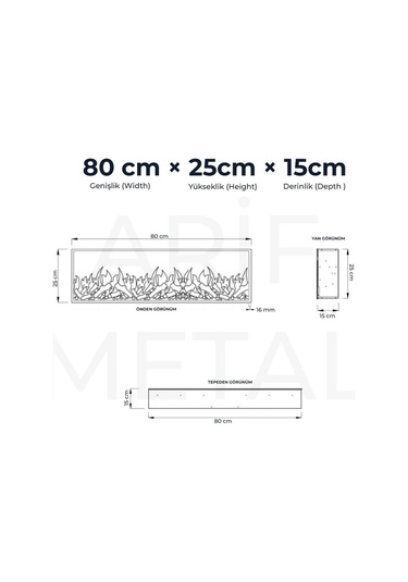 Arif Şömine Dekoratif Elektrikli Yapay Şömine - 80x25x15 Cm - Farklı Renk Modları, Kumanda, Bluetooth Hoparlör