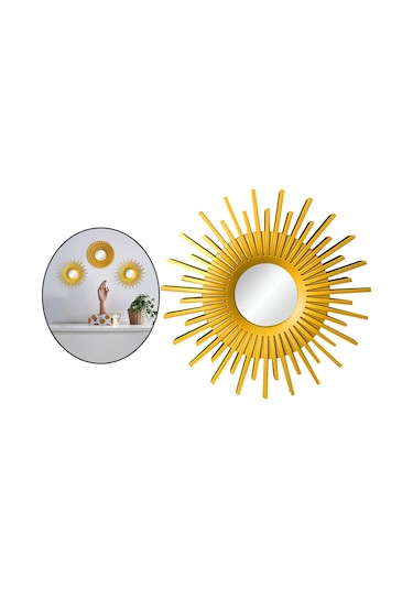 Suntek Yuvarlak Asılı Ayna Ev Şifonyer Dekor Duvar Aynaları Güneş Şekilli Altın