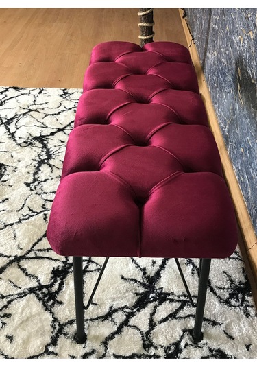 Yirmi15 Metal Ayaklı Babyface Bordo Puf & Bench