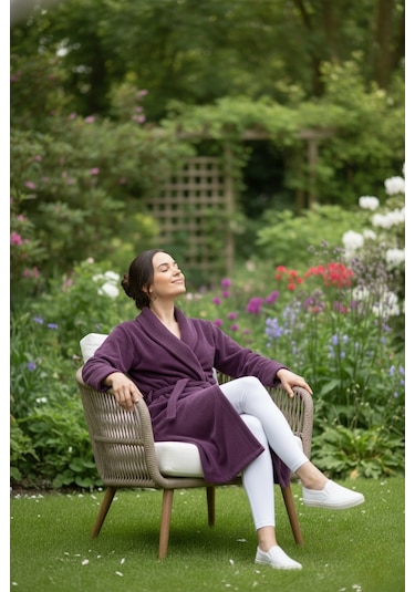 Lumor Şal Yaka Wellsoft Peluş Yumuşak Sabahlık Mor Mor