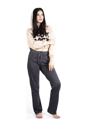 Kadın Füme Şeritli Basic Esnek Rahat Kalıp Cepli İnce Eşofman Altı 21kesaakt1 001