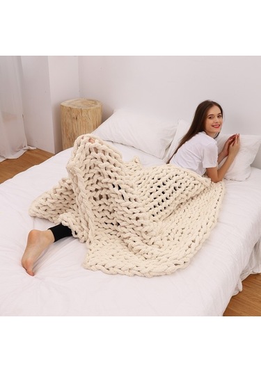 Agoodshop Pastoral Floklu Raşel Battaniye, Sıcak İplik Örme, Seyahat Ve Ev Dekorasyonu İçin Kış Sezonu 36 Derece Üstü