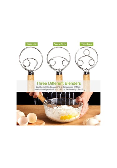 3 Adet Danimarka Hamur Çırpıcı Çifti, Mutfak, Pişirme, Ahşap Saplı Paslanmaz Çelik Manuel Kendin Yap İçin Premium Karıştırma Çırpıcı Aleti