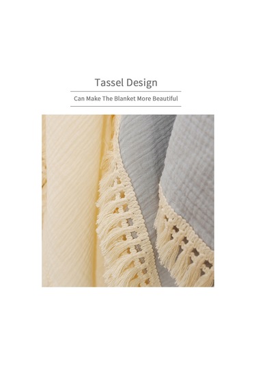 Mufunye Bebek Muslin Battaniye, Yeni Doğan Sarma Örtüsü, Tassel Detaylı, Gri Renk, 80x65 Cm Gri