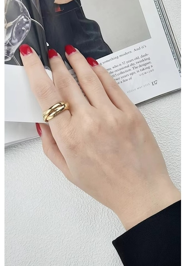 Takı Dükkanı Trinity 3lü Birbirine Geçmeli Sarmal Çelik Stres Yüzük Cl44 Sarı