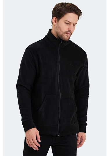 Slazenger Sansa Erkek Fermuarlı Dik Yaka Cepli Siyah Polar Siyah