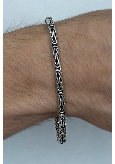 Takı Dükkanı 925 Ayar Gümüş Erkek Bileklik Yuvarlak Kral Model 3,2mm Genişlik 21cm Uzunluk msb04