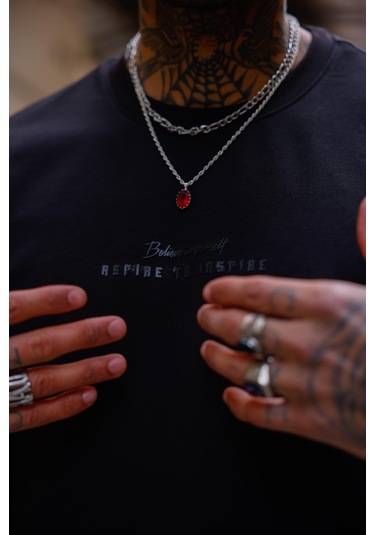 Siyah Renk Bisiklet Yaka Şort Tişört Takım-1707 Siyah