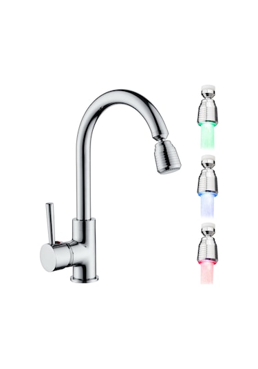 Xiyyadms Led Suya Bağlı Isı Algılayıcı 3 Renkli Kırmızı-mavi-yeşil Dönen Faucet Uçucu Ld8001-b16 - Su Basıncı İle Çalışır, Ev Ve Mutfak İçin Diğer