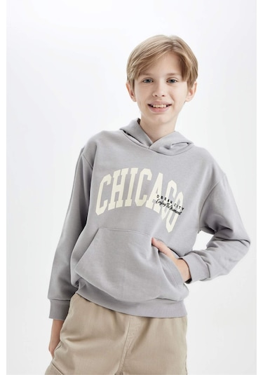 DeFacto Erkek Çocuk Kapüşonlu Cepli Baskılı Sweatshirt C9798A824WNGR247