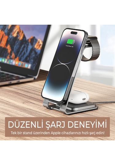 Bix BXMW3 15W 3in1 Ultra İnce Manyetik Kablosuz Şarj Standı