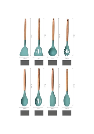 Tongxida Onbir Parçalı Silikon Mutfak Gereçleri Seti Açık Gri Yapışmaz Pişirme Eşyaları Gri