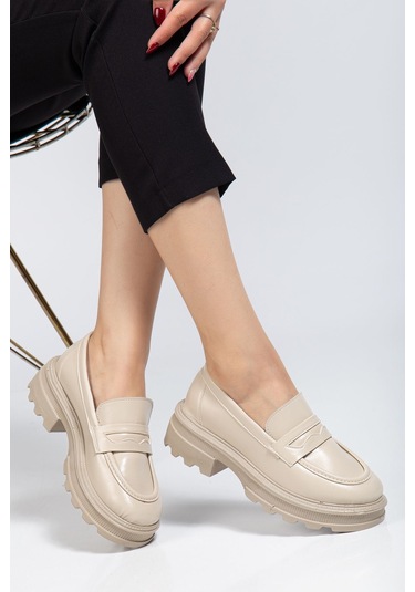 746-759 Bej Yanki Yüksek Tabanlı Loafer Ayakkabı Bej