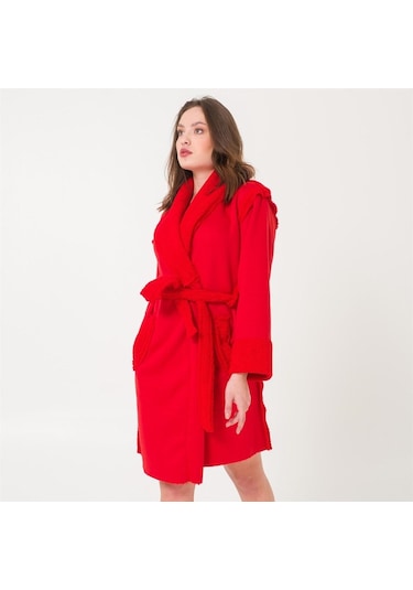 Sherpa Suni Yünlü Teddy Peluş Kadın Sabahlık Kırmızı