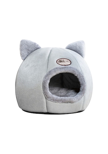 Yarı Kapalı Kışlık Peluş Evcil Hayvan Yuvası Xlarge Gri