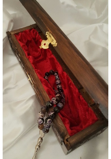 Rahan Akik Tesbih Tespih Akik Doğal Taş Tesbih Gümüş İmameli Ahşap Kutulu 10 Mm Akik Mavi Beyaz Çok Renkli