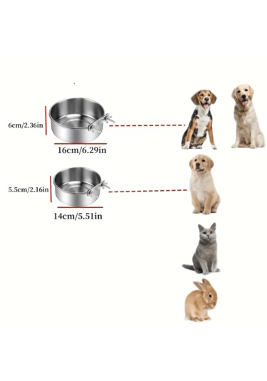 Ecronicword Evcil Hayvan Kafes Besleme Kabı Çelik Askılı Su Kabı 2'li