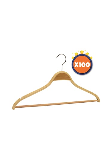 Nyn Ahşap Askı Barlı Gömlek Pantolon Askısı Naturel Renk 100 Adet Kahverengi