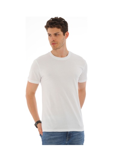 Everest Erkek Kısa Kol Pamuklu Yuvarlak Yaka Günlük Tişört Beyaz