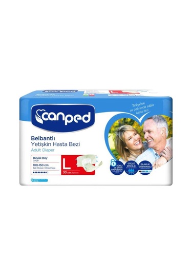 Canped Yetişkin Bel Bantlı Polietilenli Hasta Bezi L 30'Lu
