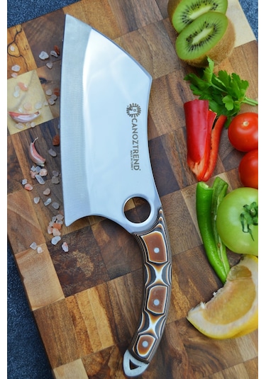 El Yapımı Büyük Satır Model Verzalit Şef Mutfak Kasap Bıçağı Kahverengi