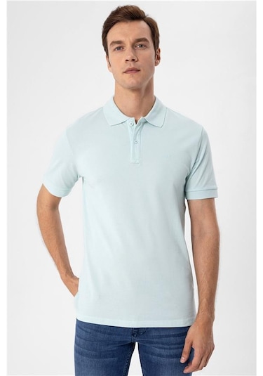 Su Yeşili Slim Armürlü Polo Yaka Tişört Su Yeşili