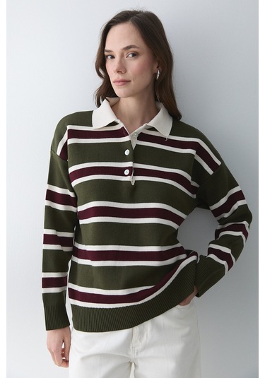 Haki Bordo Polo Yaka Kazak - 241184 Haki