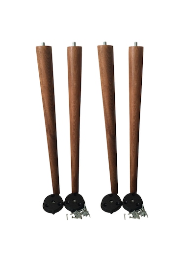 4 Adet Ceviz Vernikli Konik Ahşap Masa Ayağı 70 Cm Açılı Aparat Ve Montaj Vidası Dahil Kayın Ağacı