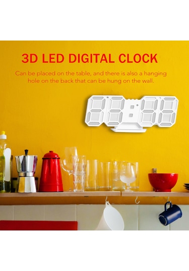 Vkemall Dijital Led Duvar/sandık Saati, Usb Ve Pil Beslemeli, 3d立体 Tasarım, Beyaz Işık, Abs Malzeme