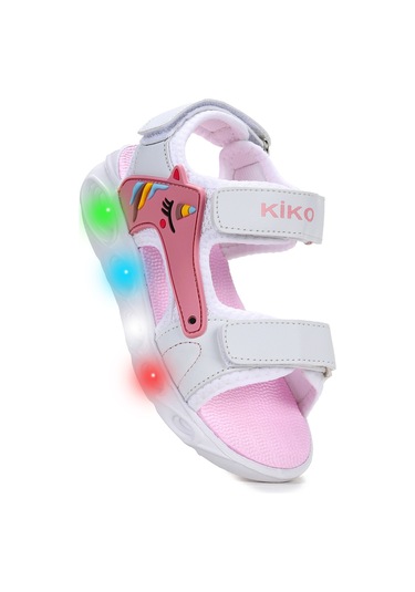 Kiko Kids Unicorn Günlük Işıklı Cırtlı Kız Çocuk Sandalet Ayakkabı Beyaz - Pudra Beyaz - Pudra