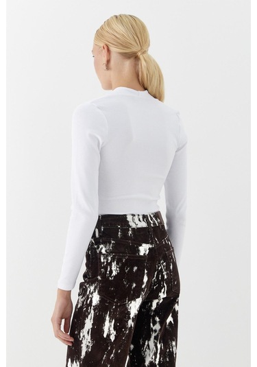 V Yaka Uzun Kollu Body Beyaz Beyaz