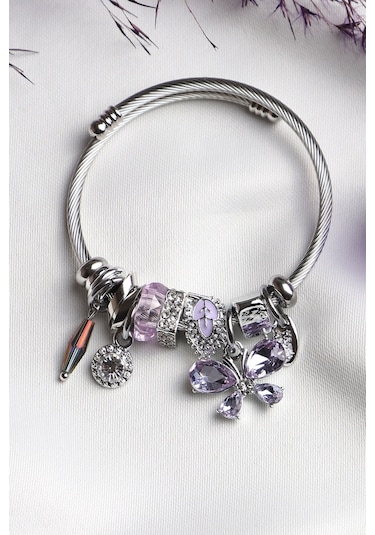 Bhs Life Kadın Charmlı Çelik Bileklik Kelebek Figürlü / Harf Charm Hediye Çelik