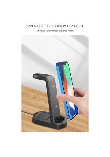 Honmex Siyah 15w Üçlü Kablosuz Şarj Cihazı - Telefon Ayaklı Tutucu, Saat Ve Kulaklık Şarj Edici