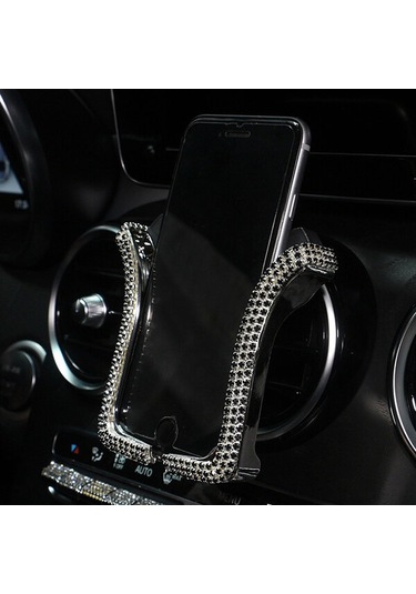 Araba Telefon Tutucu Kadın Elmas Kristal Araba Havalandırma Montaj Tutucu Cep Telefonu Tutucu Standı Araba Tutucu İç Aksesuarlar, Siyah