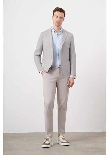 Morven Erkek A. Mavi Dokuma Slim Fit Torba Cep Mono Yaka Spor Ceket Açık Mavi